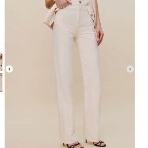 REFORMATION White Wilder High Rise Wide Leg Cropped Jeans in "Fior Di Latte"